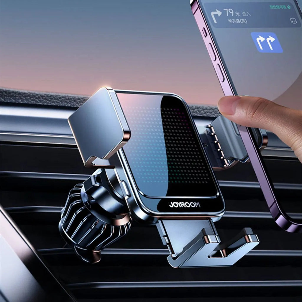 Black 15W car wireless charging bracket with automatic mechanism mounted on car air vent