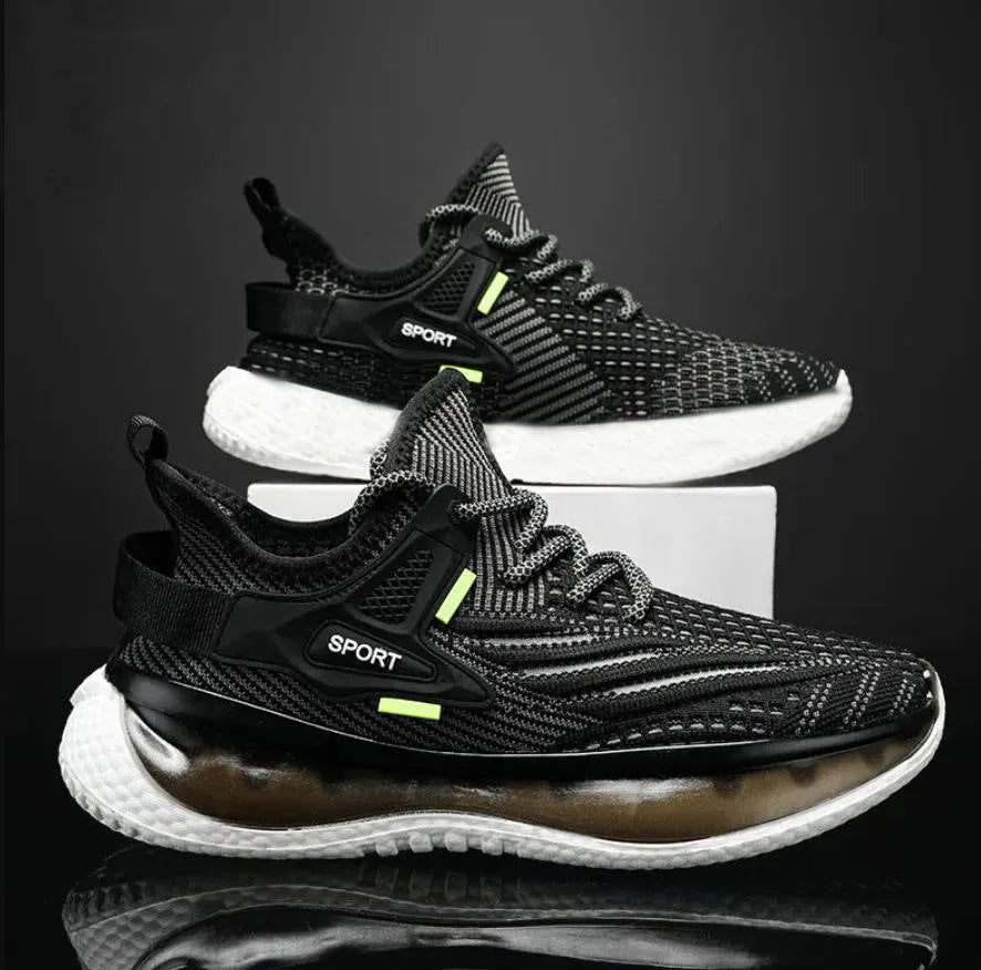 Men's white platform sneaker with woven mesh upper and flat rubber sole