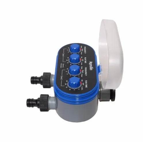 Dual timed irrigation controller with digital display for programmable garden watering automation