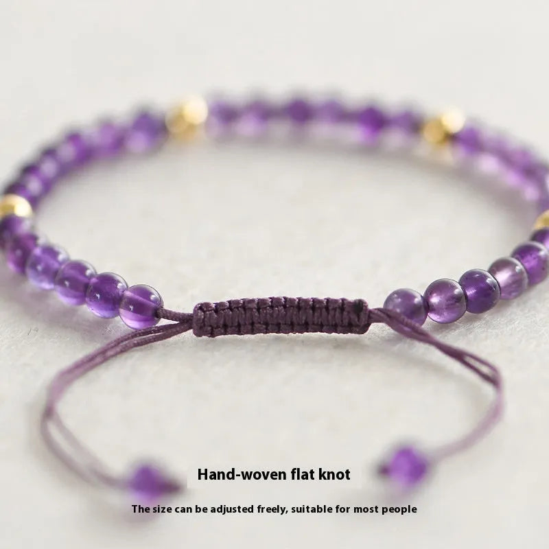 Handmade purple amethyst bracelet with 4mm geometric beads in 14K gold setting