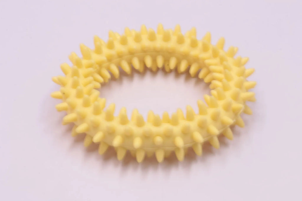 Blue TPR spiky circle ring dog chew toy for dental cleaning and bite-training.