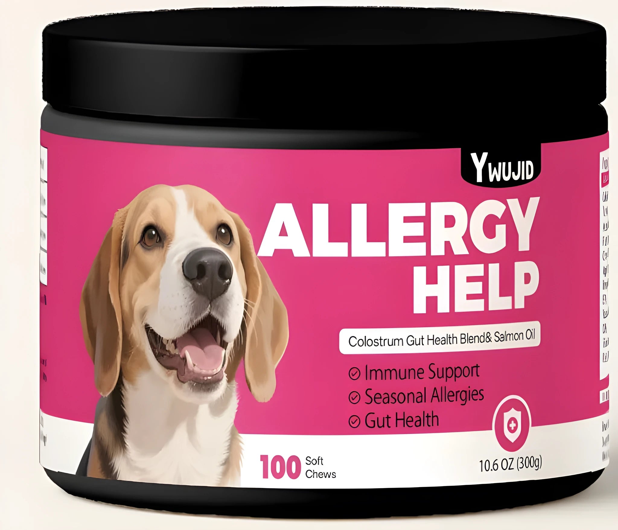 Tin of 300g anti-allergy soft granule supplement for dogs on a white background.