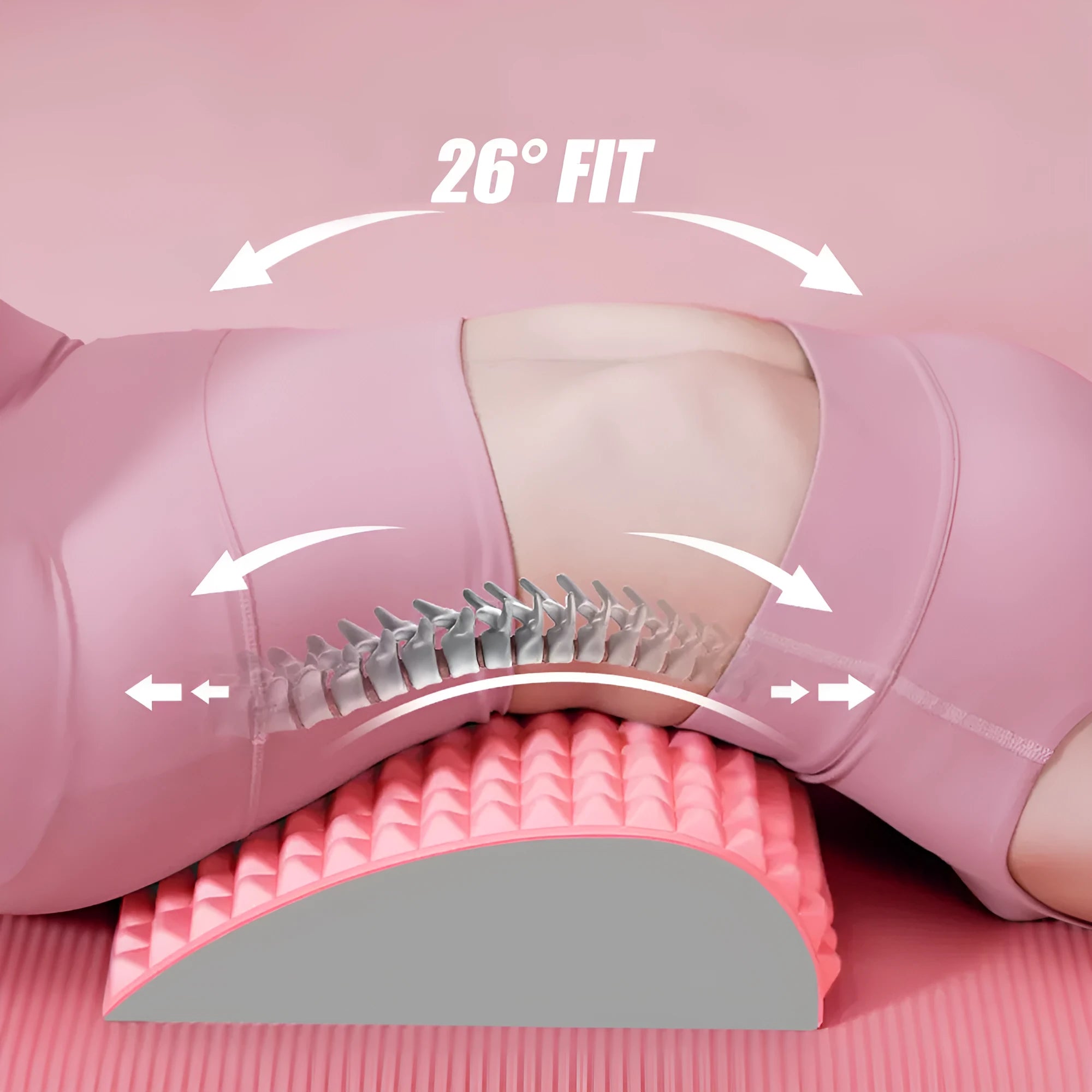 Blue back stretcher pillow for lumbar and neck support on a grey background.