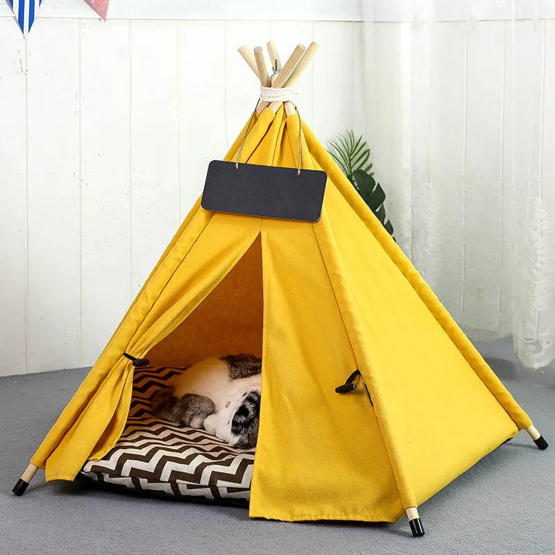 Portable pet teepee tent bed with cushion for small dogs cats rabbits