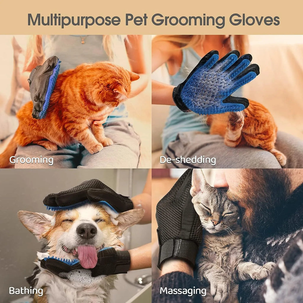 Blue silicone pet grooming gloves with 255 massage tips for dogs and cats