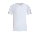 White cotton T-shirt overalls with a round neck and short sleeves, shown in a loose pullover style.
