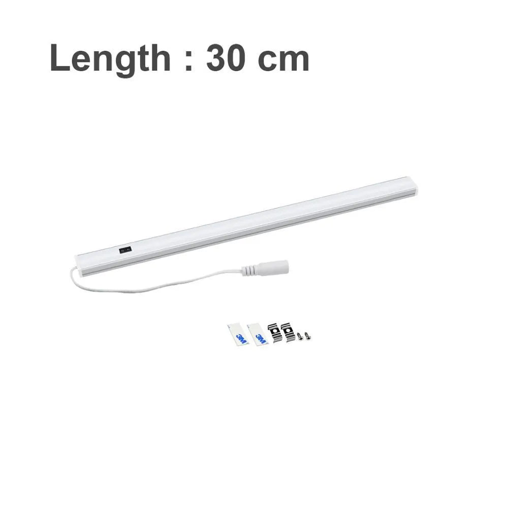 Slim aluminium profile LED strip bar light for cabinet and shelf illumination.