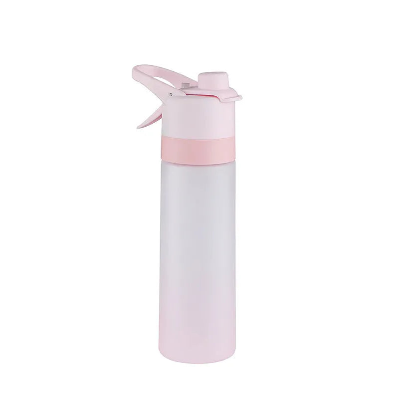 White 700ml plastic spray water bottle with handle strap and leakproof lid.