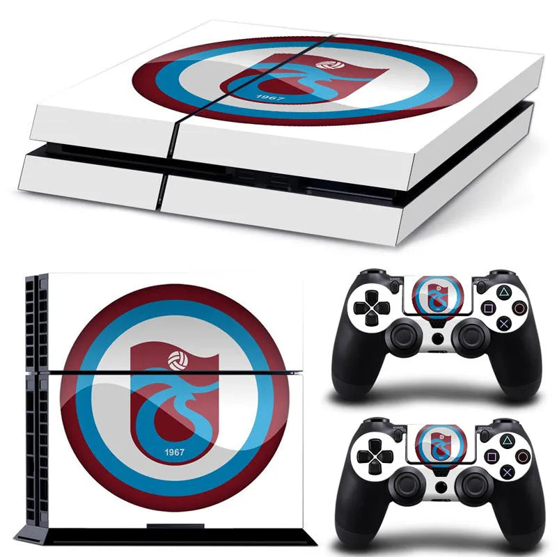 PS4 game console with a clear protective film applied, showing style options.