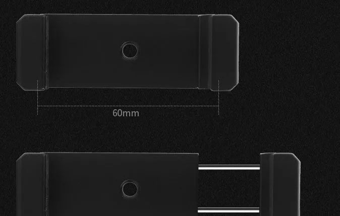 Silver aluminium bracket clip for mounting an iPhone onto a table top tripod.