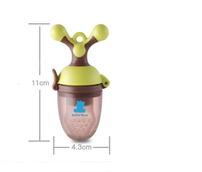 Green baby bite trainer with textured polypropylene body and silicone handles for infant teething
