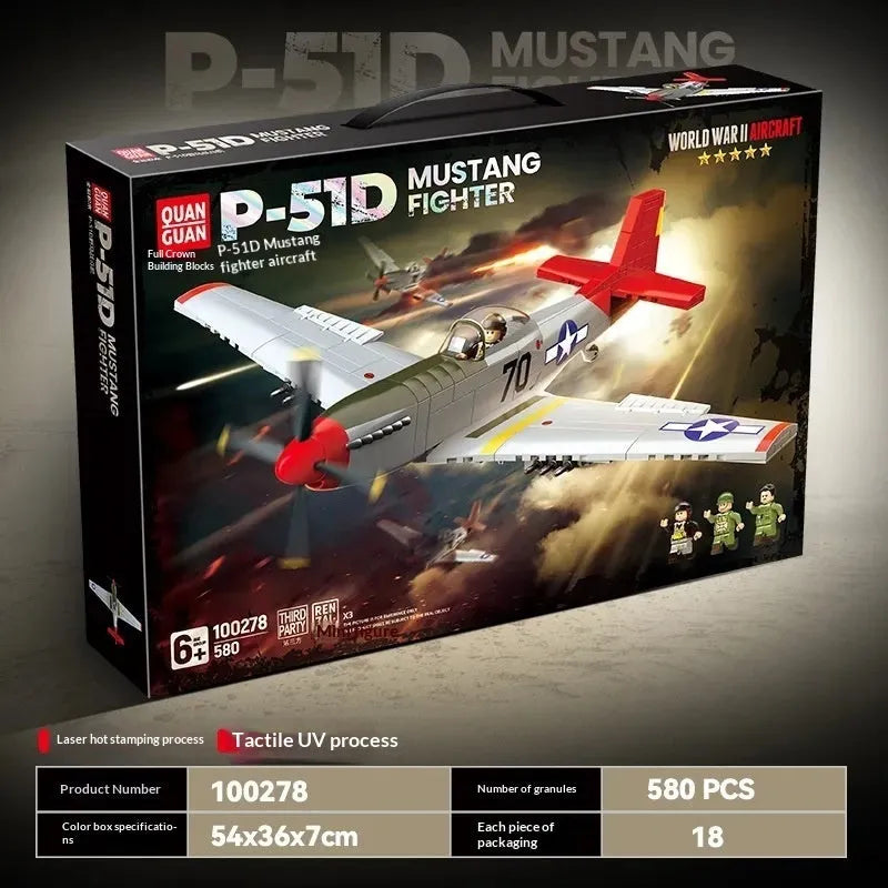 Building block airplane model of US military fighter Mustang P-510 made of plastic bricks for children aged 7-14