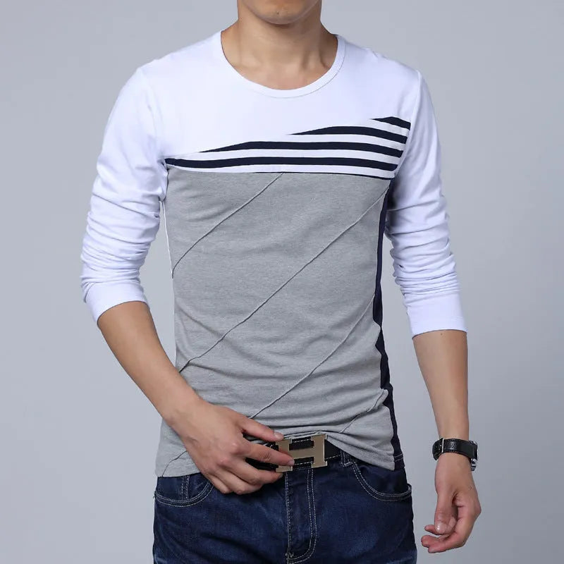 Colourblock t-shirt with combed cotton viscose blend and white collar for men