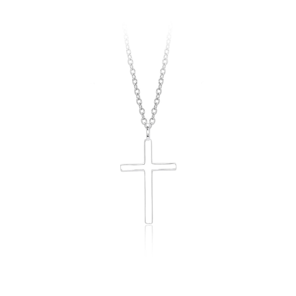 S925 sterling silver cross pendant necklace on an O-shaped chain in a gold electroplated finish.