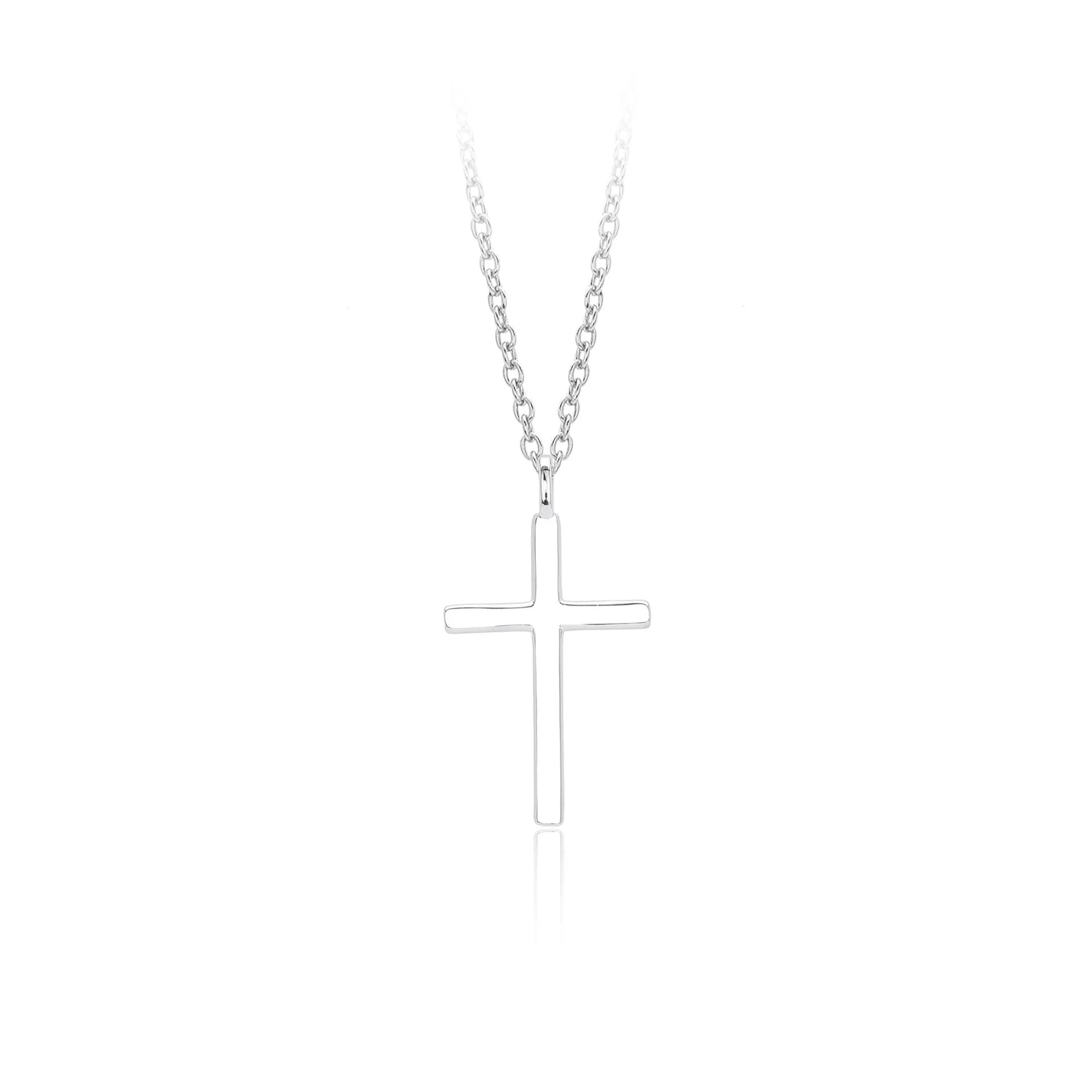 S925 sterling silver cross pendant necklace on an O-shaped chain in a gold electroplated finish.