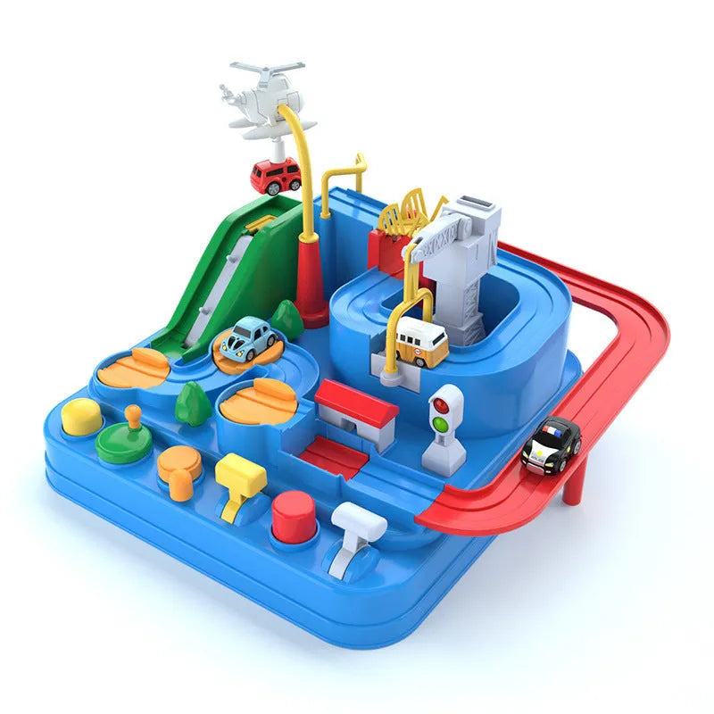 Big adventure parking lot rail car track toy set with plastic cars and handle control