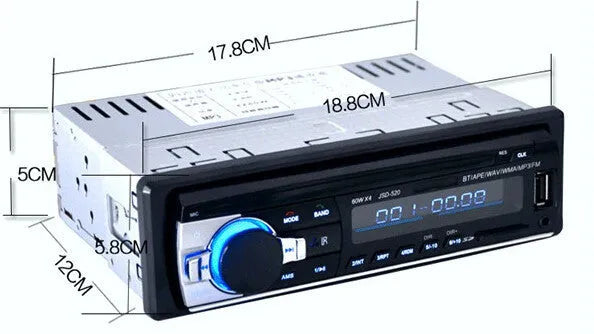 Bluetooth car stereo FM radio MP3 player with USB SD aux ports and remote control in-dash 12V