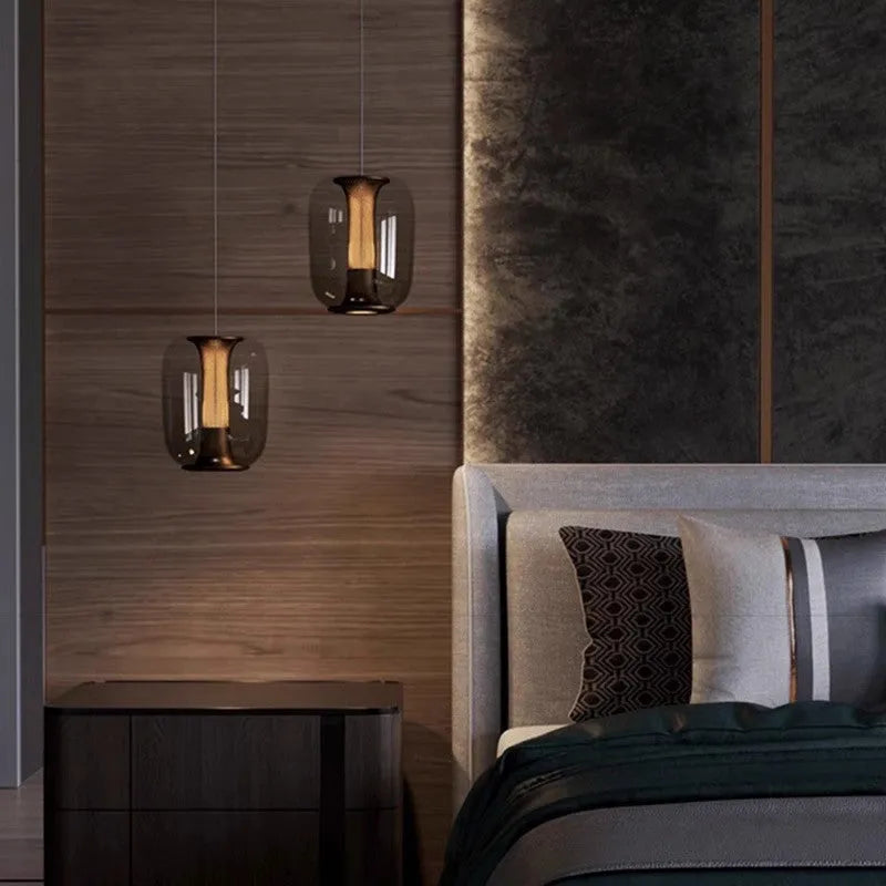Nordic minimalist pendant chandelier with a creative glass shade in smoked grey, cognac, or transparent colour.