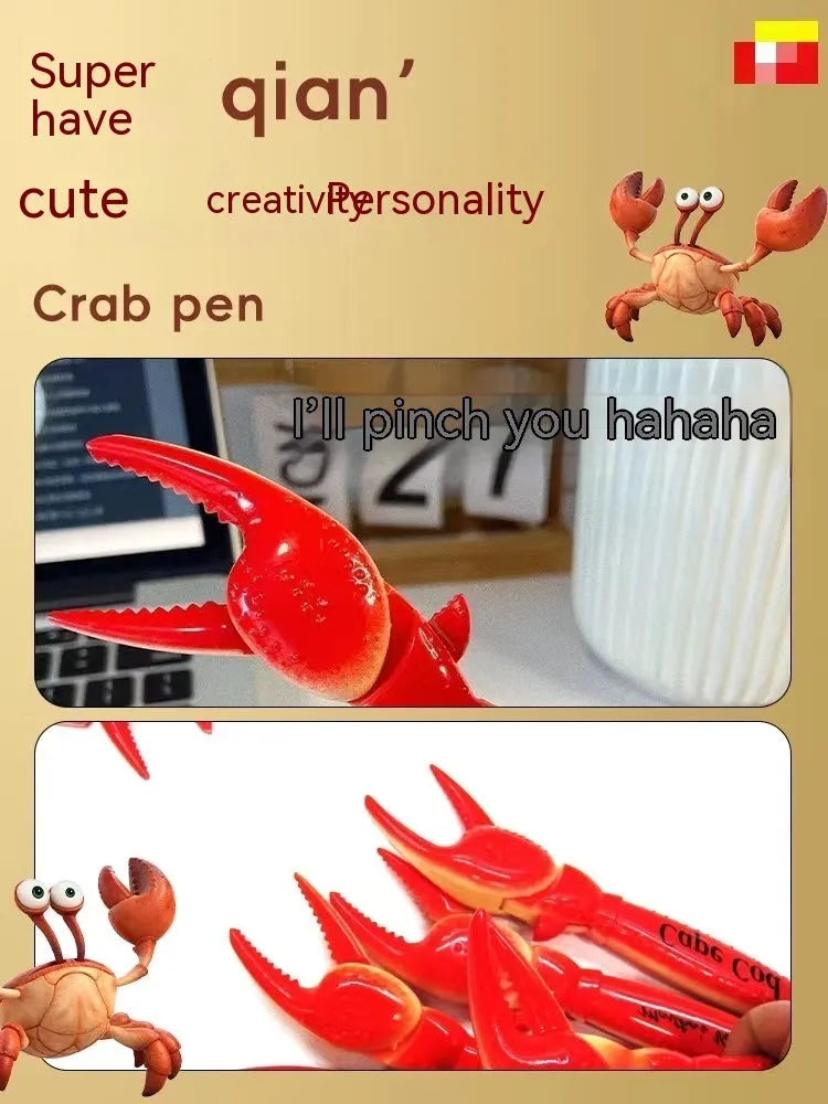 Crab-shaped novelty ballpoint pen with a playable pressing clip mechanism.