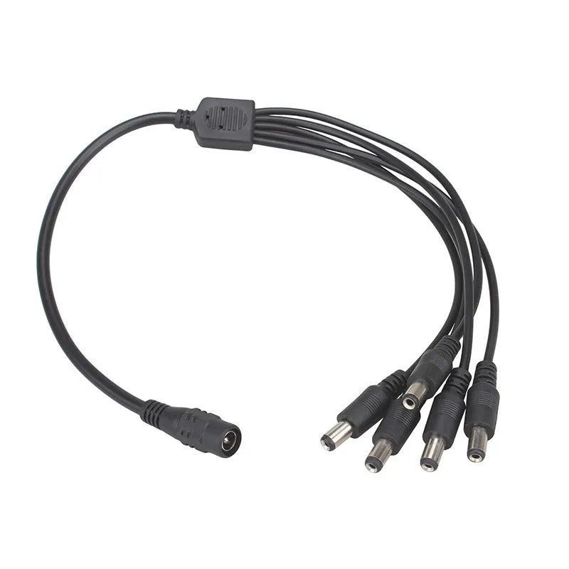 Black DC monitoring power splitter cable with four connectors and 0.39 metre length
