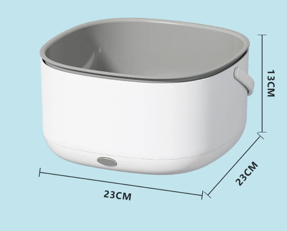 Portable ultrasonic fruit and vegetable washing basket in PP plastic, white body with grey drainage basket