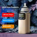 Universal baby bottle insulation warmer with grey sleeve and digital display showing temperature