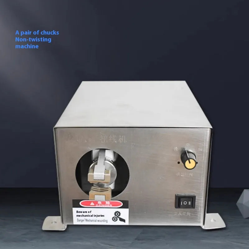 Compact desktop multi-strand copper wire twisting machine on workbench