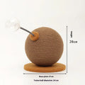 Natural hemp rope cat scratching post with a dangling felt toy ball, shown in large and small size options.