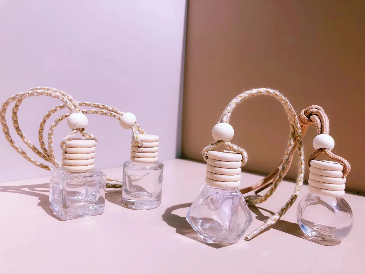 Glass car perfume pendant fragrance with refillable bottle in multiple pendant style options