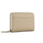 Genuine leather zipper coin storage bag in multiple colour options showing sewing line details