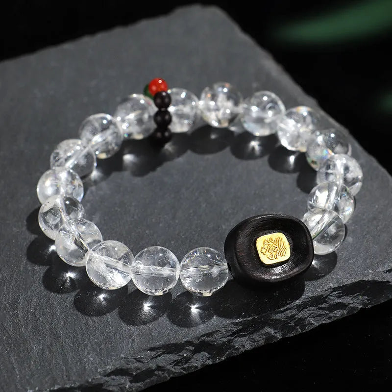 Natural white crystal ebony five-warp bracelet with manual craftsmanship