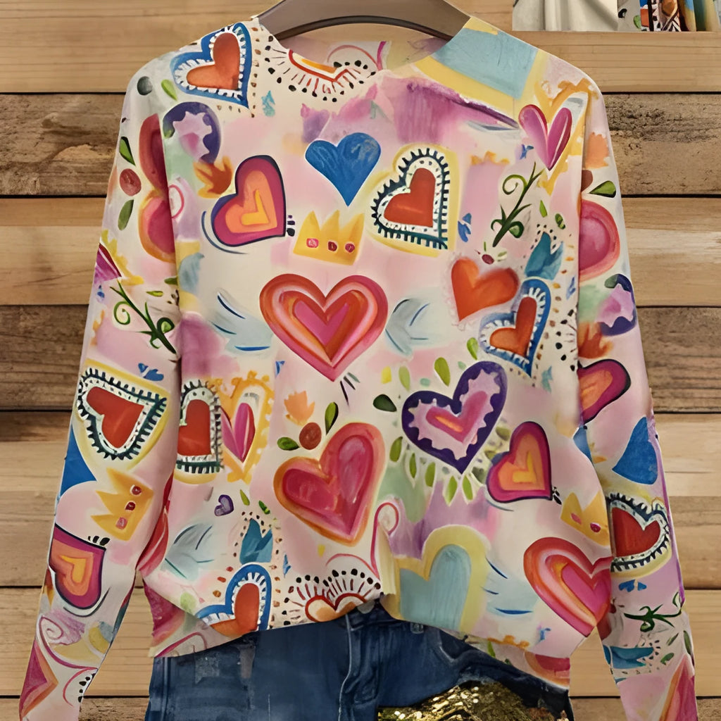 Women's loose fit printed top with lapel collar available in sizes S through 5XL