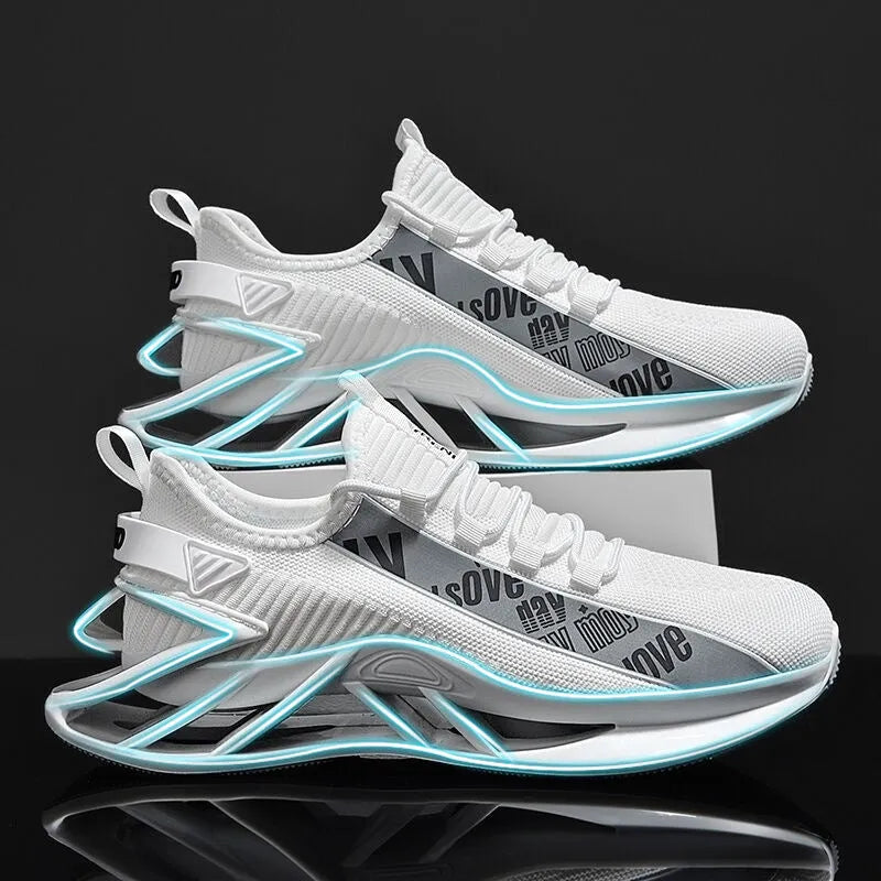 Men's fly woven mesh casual exercise shoes in solid colours with embroidery details