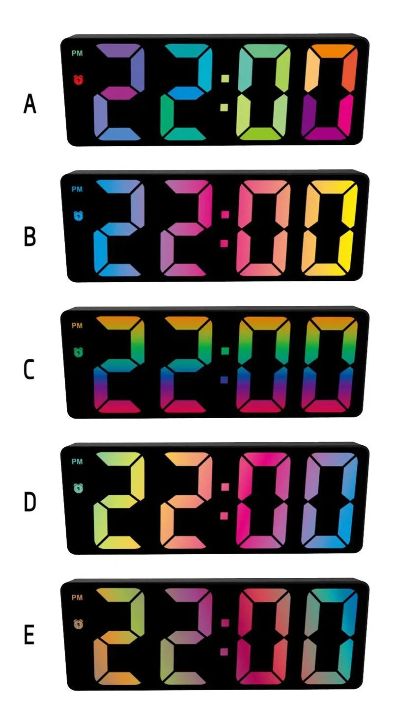 Electronic bedside clock with big screen and font in black plastic shell