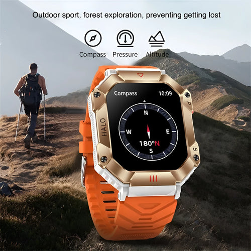 Black Android smart watch for women with titanium alloy case on a leather strap, showing GPS and call functions.