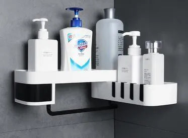White and grey European retro style suction wall-mounted corner shelf for bathroom