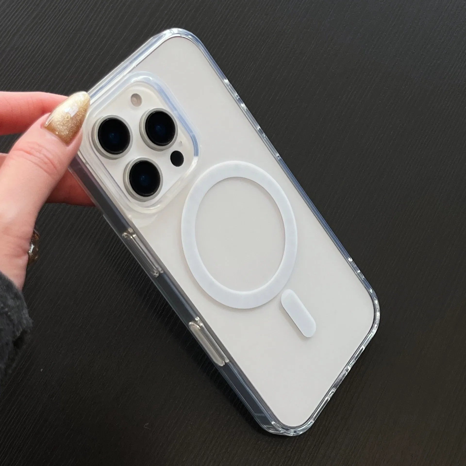 AI button magnetic silicone phone case for iPhone in transparent finish with built-in AI button