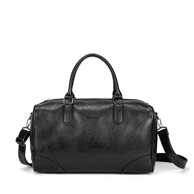 Men's large capacity black PU crossbody shoulder bag for travel with water-resistant finish