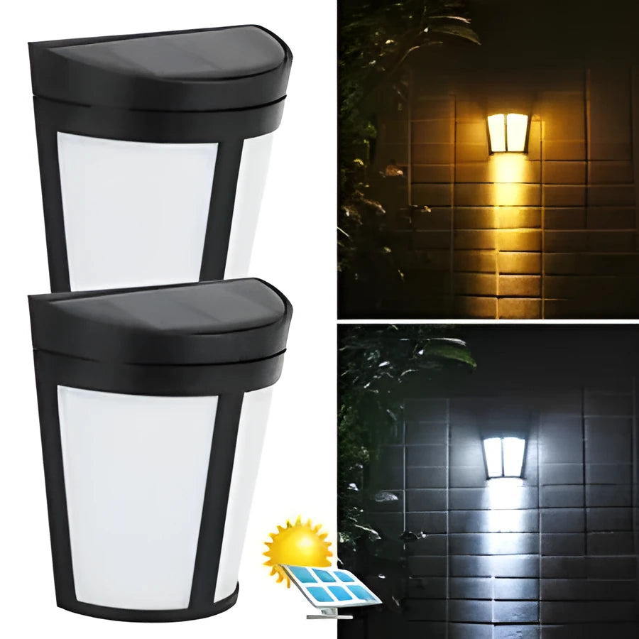 Solar wall lamp with 6 LED lights in IP65 waterproof housing for outdoor garden and courtyard illumination