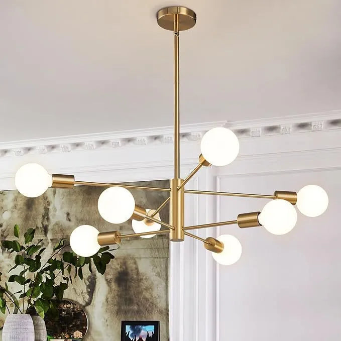 Nordic modern minimalist chandelier 65cm golden finish 6 heads ceiling light for study living room