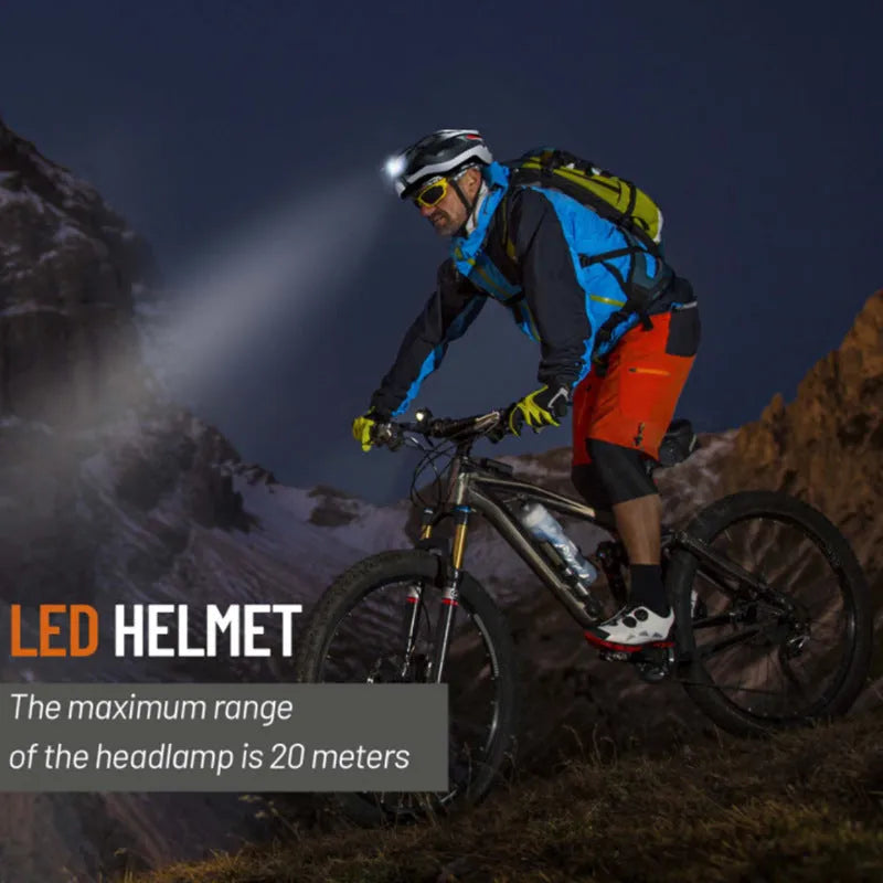 Black and grey smart cycling helmet with integrated Bluetooth warning light on the rear.