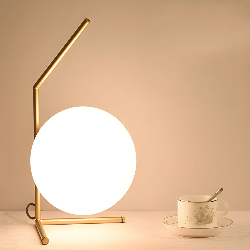 Creative LED lamp with glass shade in three size options showing three-tone lighting capability