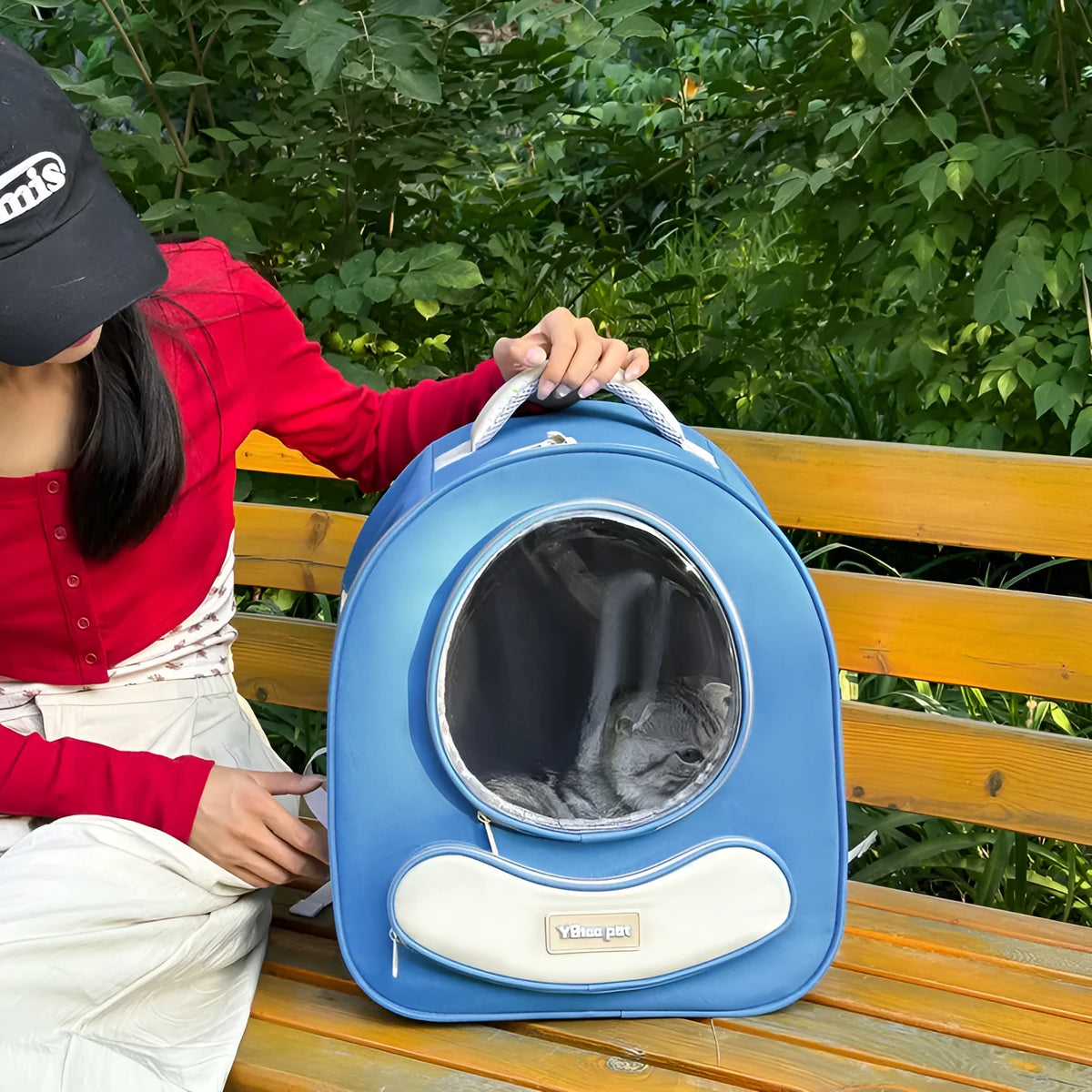Breathable pet backpack large capacity polyester carrier solid colour blue red khaki green