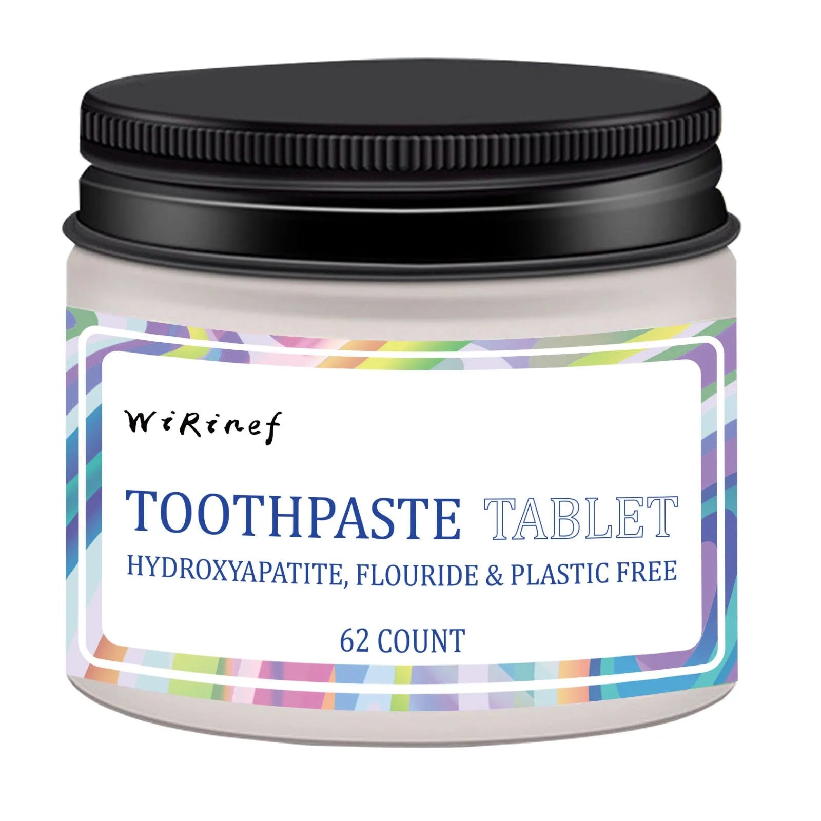 Pack of 62 white solid toothpaste tablets for portable dental cleaning.