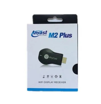 Small white wireless HDMI dongle receiver with USB cable for screen mirroring