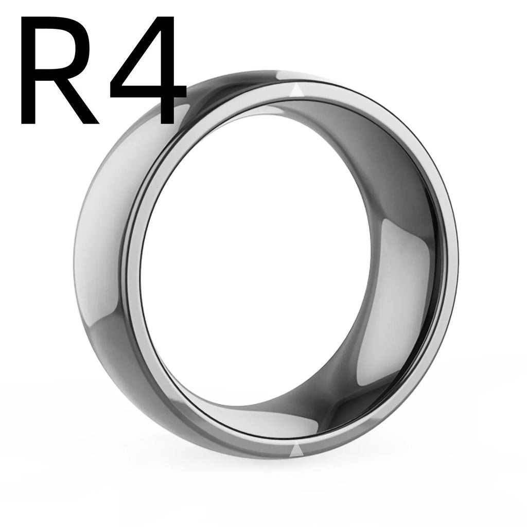 Black Android NFC smart ring with dimensions 22x22x7.9mm on a finger