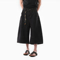 Black retro washed denim cropped pants for men with side pockets and straight leg