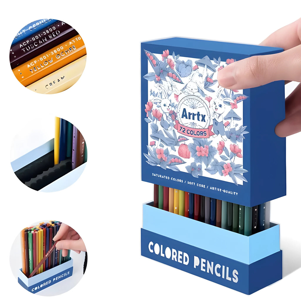 Boxed set of 72 basswood coloured pencils with soft cores for art and drawing.
