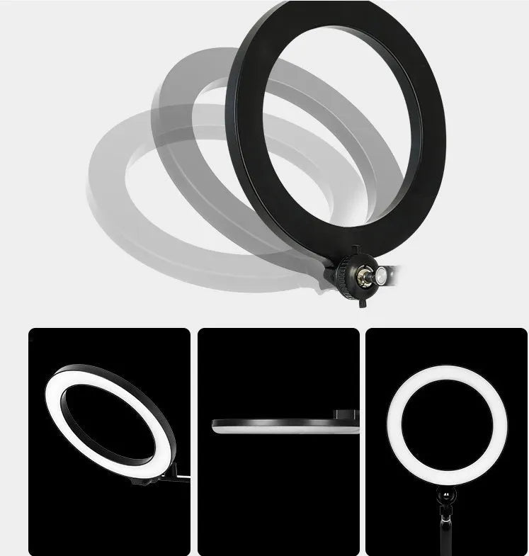 Black floor-standing mobile phone tablet holder with LED fill light and adjustable height