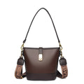 Korean style black PU bucket messenger bag with dual shoulder straps and internal organiser compartments